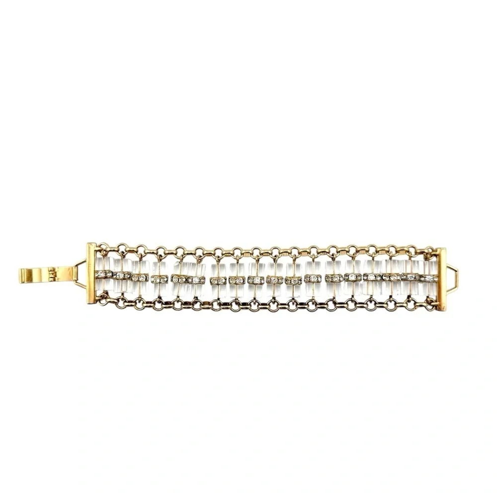 J. Crew Gold Tone and Clear Double-Row Bracelet with Rhinestones